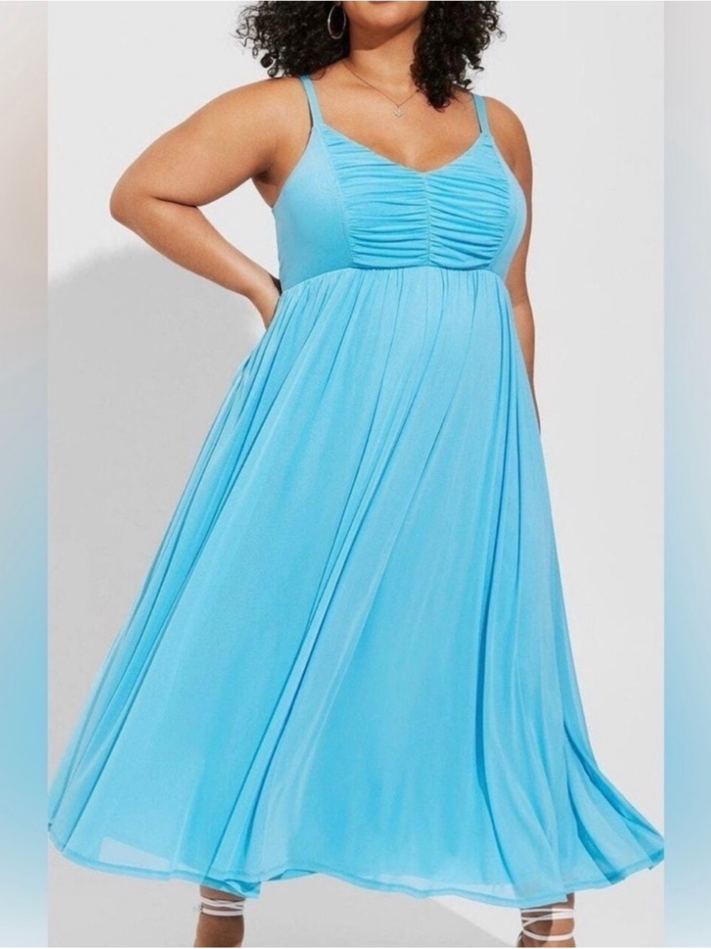 torrid Sky-Blue Plus Size Ruched Bodice Maxi Dress